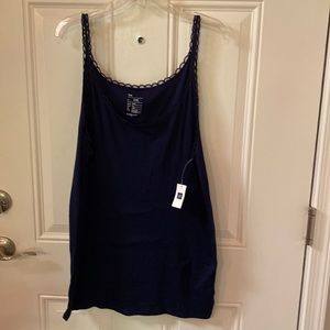 Gap Women’s Tank Top, XXL, Scalloped Lace Edging Around the Neckline & Arms,Navy